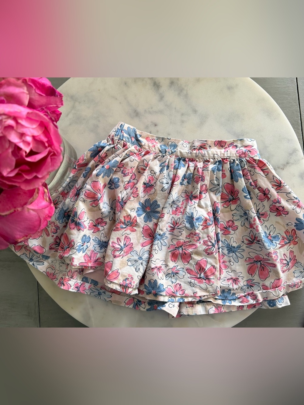 Calvin Klein Jeans 3T Pink and Blue Floral Ruffle Skirt with Under Shorts